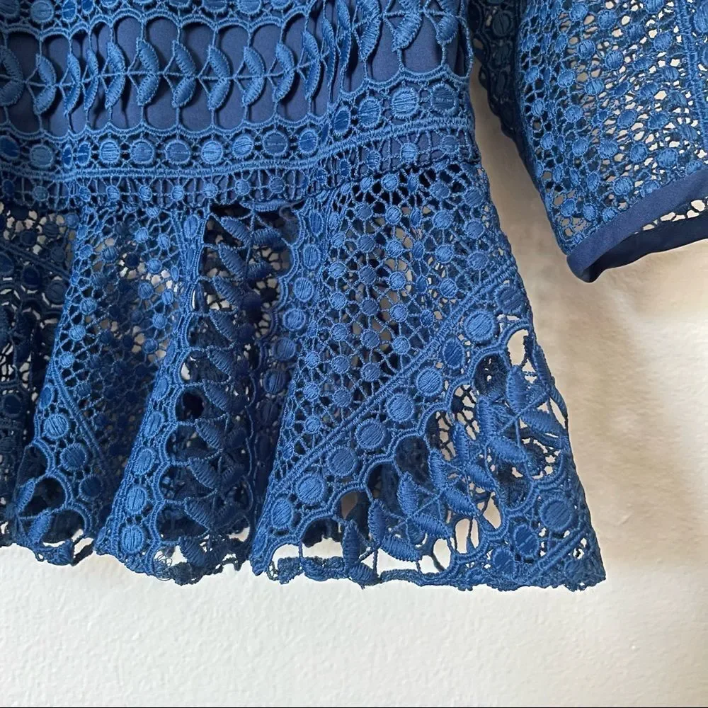 Anthropologie Shoshanna Blue Lace Peplum Top NWOT Medium